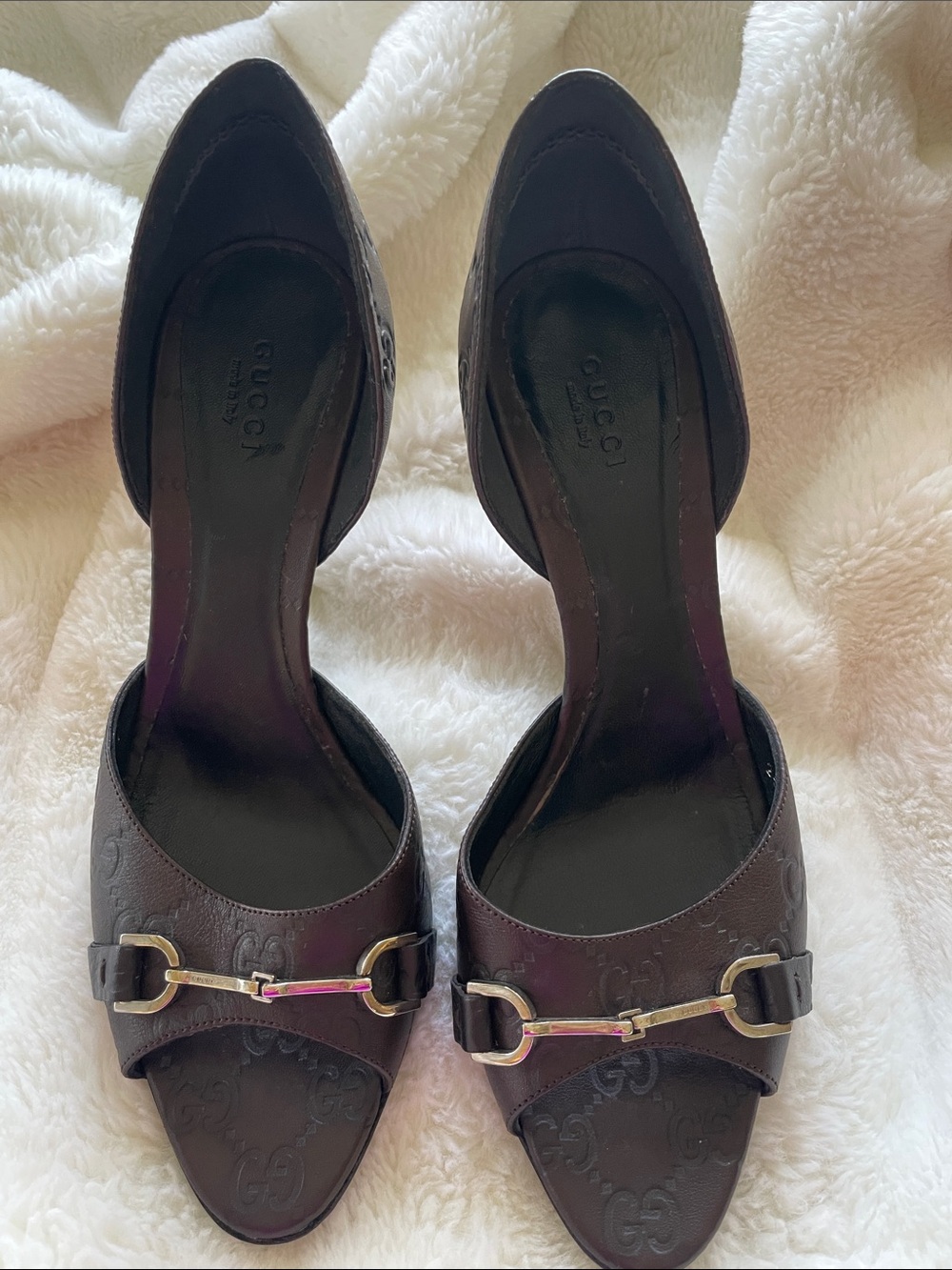 Gucci Brown Leather D'Orsay Pumps with Silver Horsebit Size 38.5